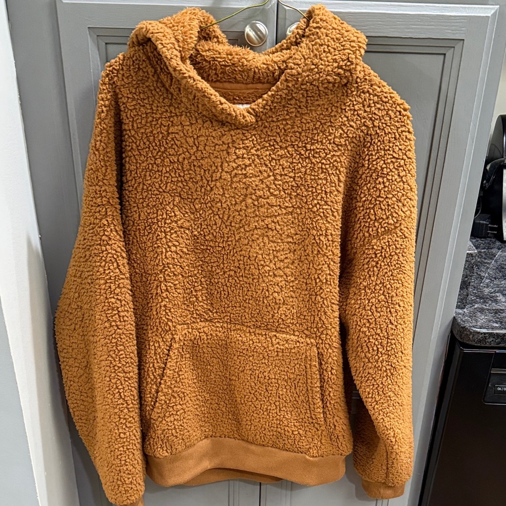 Cozy Sherpa Hoodie in Warm Tan - XS
